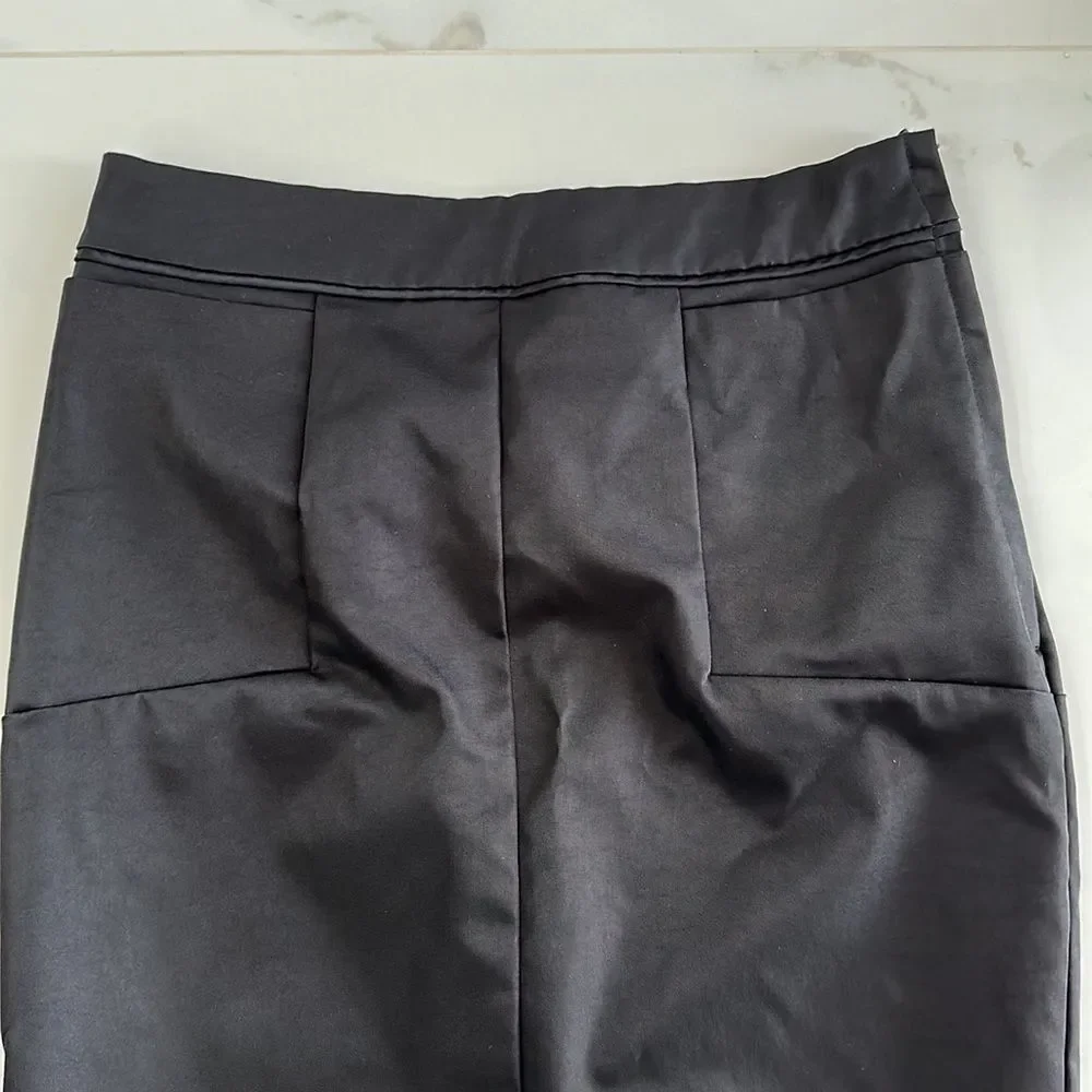 H&M Black Pencil Silky Skirt Back Slit  Sz 6 HIGT WAIST